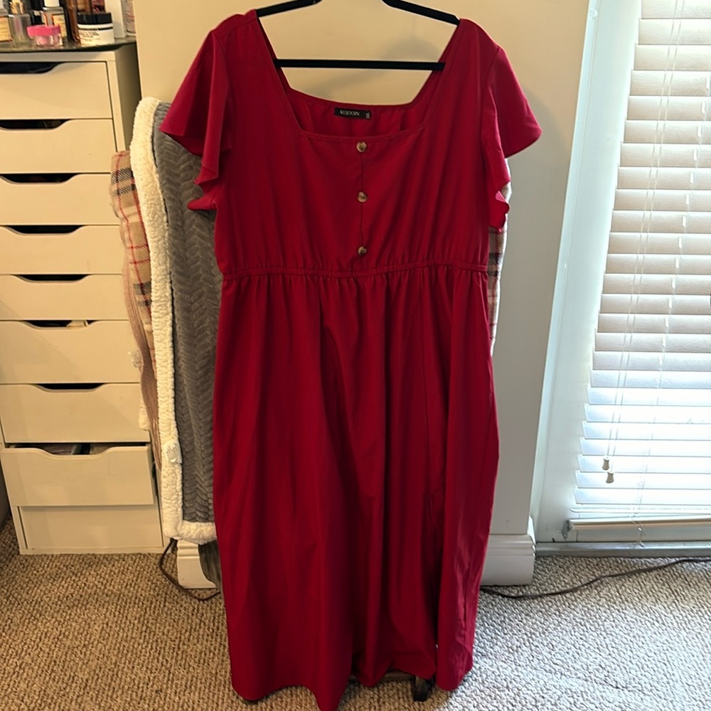 Red dress with faux button closure